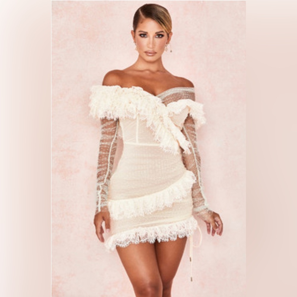 Ivory Lace Frill Mini Dress